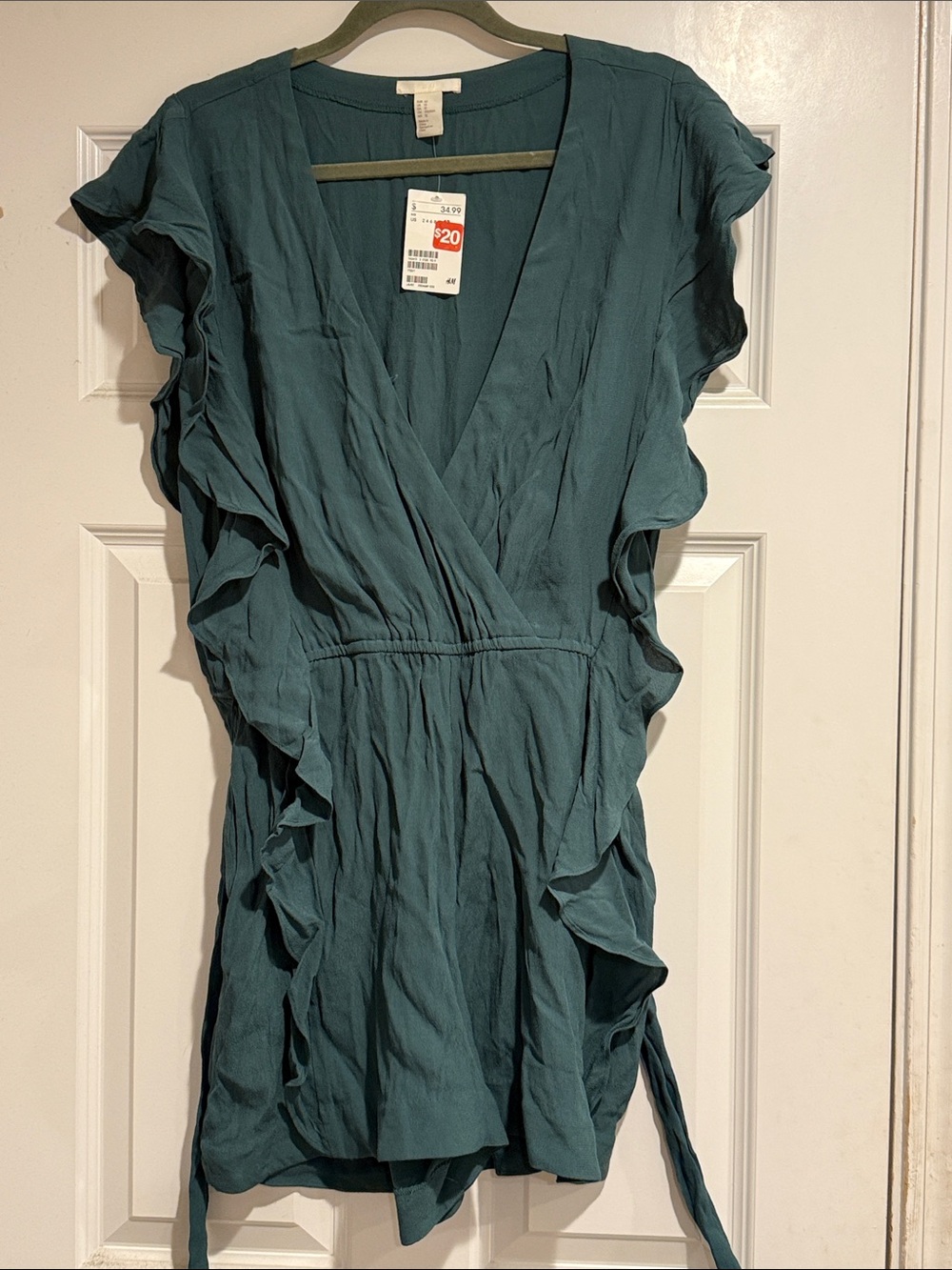 NWT H&M Teal Ruffle Romper with tie waist